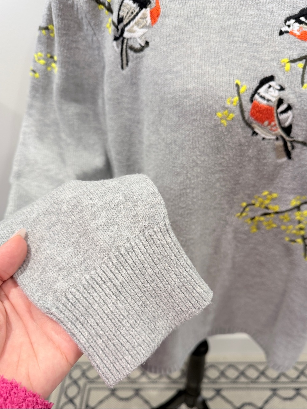 Cabi Songbird Embroidered Pullover Sweater Gray - Picture 5 of 7